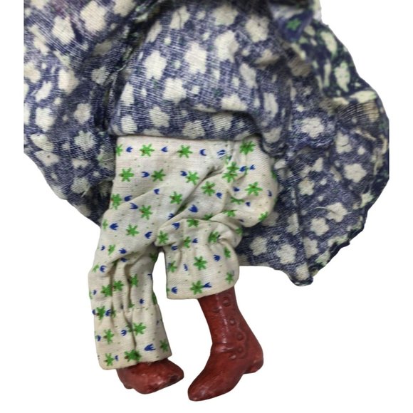 Vintage Porcelain Collectible Doll Wearing Floral Printed Dress With Red Braided - Picture 3 of 4